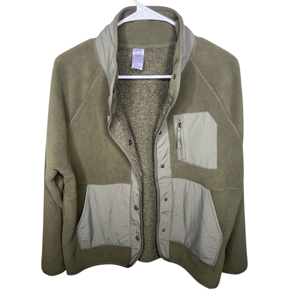 Te Verde Olive Green Fleece Jacket with Nylon Trim - Size M